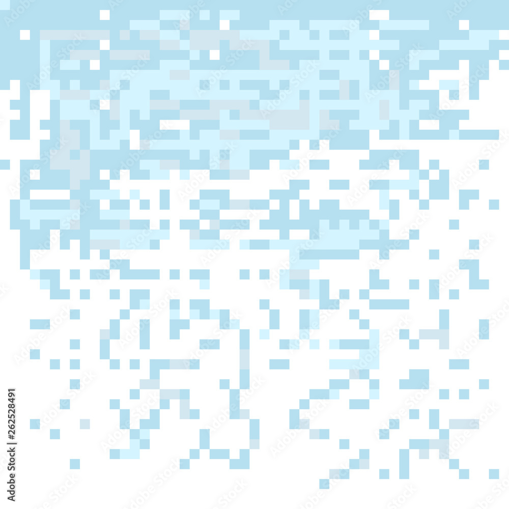 Blue and white pixel background. Snow. Vector illustration for your graphic design.