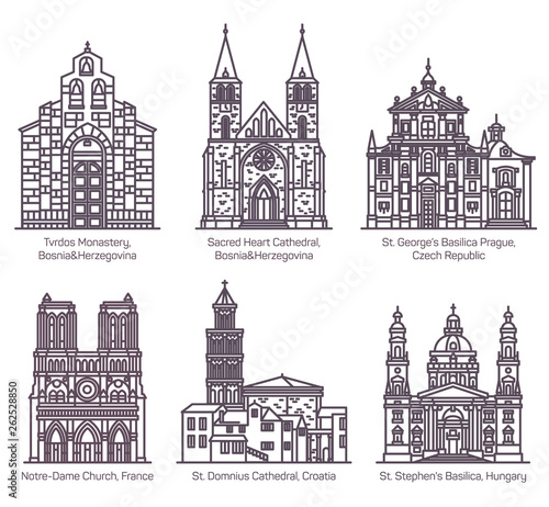 Set of isolated cathedrals and church, basilica