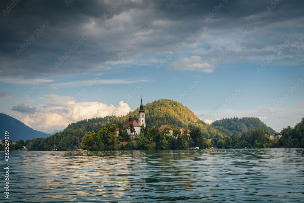 Lake Bled with St Marys church on the small island,Bled,Slovenia,Europe
