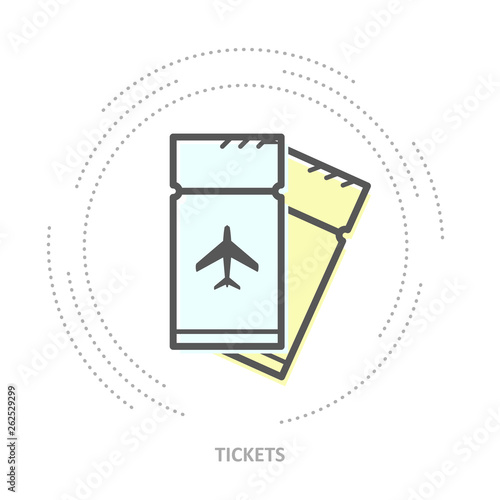 Simple airplane tickets icon - linear style icon of two overlapping tickets