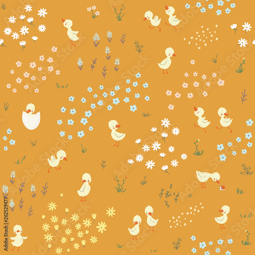 Cute little ducks childish seamless pattern