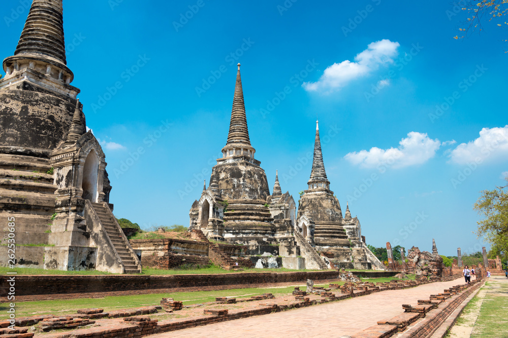 Fototapeta premium Ayutthaya, Thailand - Apr 10 2018: WAT PHRASISANPETH in Ayutthaya, Thailand. It is part of the World Heritage Site - Historic City of Ayutthaya.
