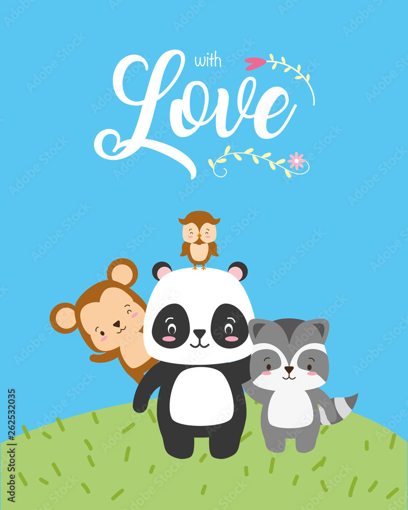 Obraz premium cute animals love card