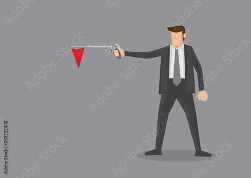 Businessman holding red flag gun