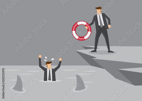 Life Saver for Businessman in Distress Vector Illustration