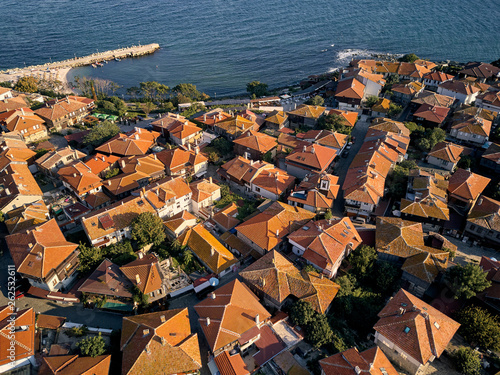 Aerial view of old Nessebar ancient city on the Black Sea coast of Bulgaria photo