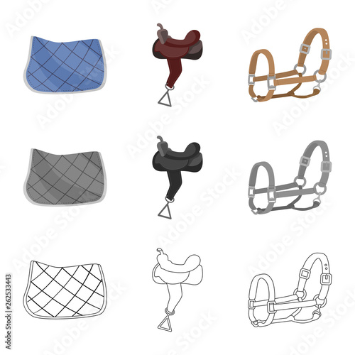 Vector illustration of equipment and riding symbol. Collection of equipment and competition stock symbol for web.