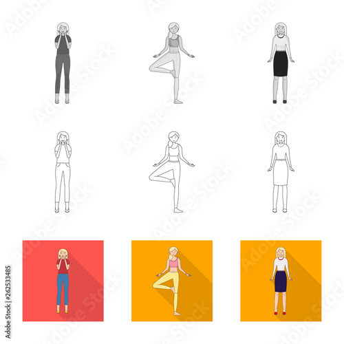 Isolated object of posture and mood logo. Collection of posture and female stock symbol for web.