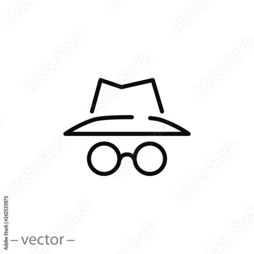 spy icon, secret agent, incognito line sign on white background - editable stroke vector illustration eps10