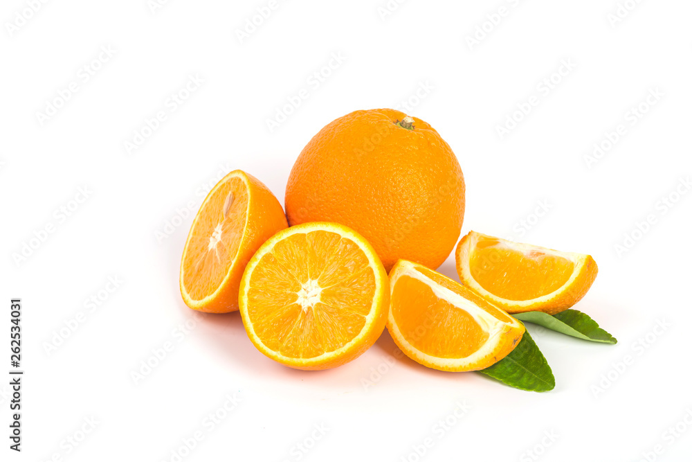 oranges with leaves isolated on white background oranges with leaves isolated on white background