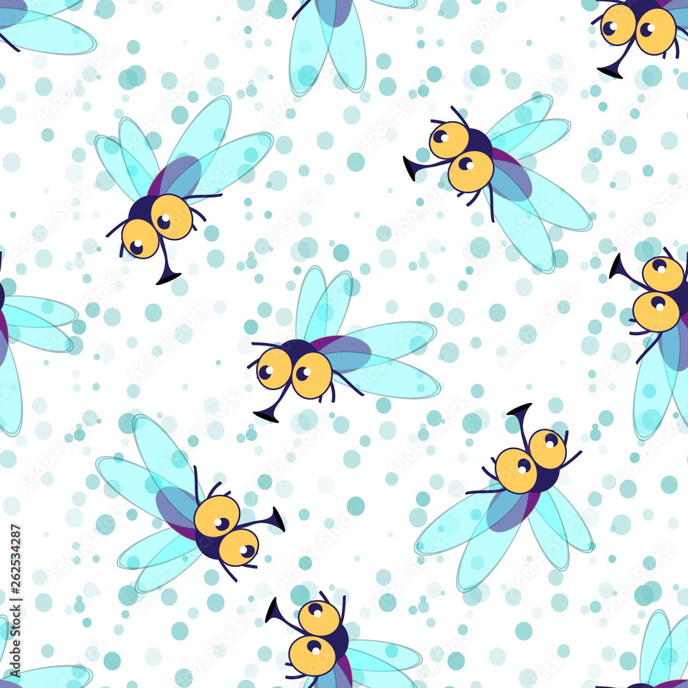 Seamless vector background with cartoon flies. Seamless vector background with cartoon flies.