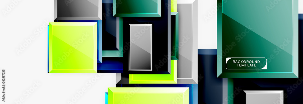 Geometrical design squares abstract banner, glossy shiny effects