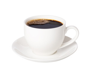 Black coffee in cup isolated on white background.