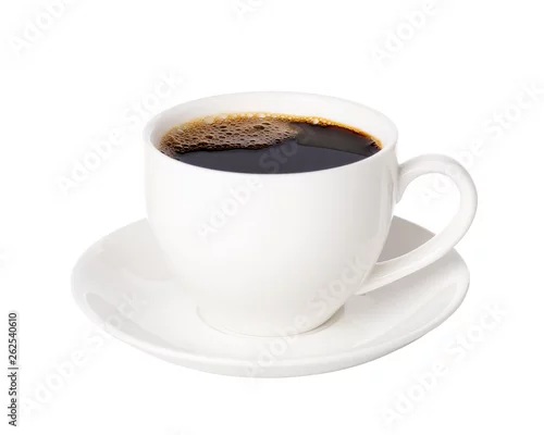 Obraz Black coffee in cup isolated on white background.