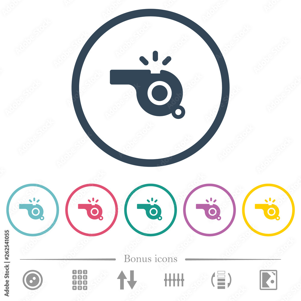 Whistle flat color icons in round outlines Whistle flat color icons in round outlines