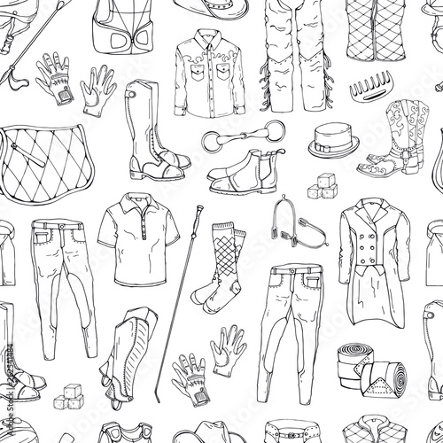Vector pattern. Illustrations on the equestrian equipment theme.