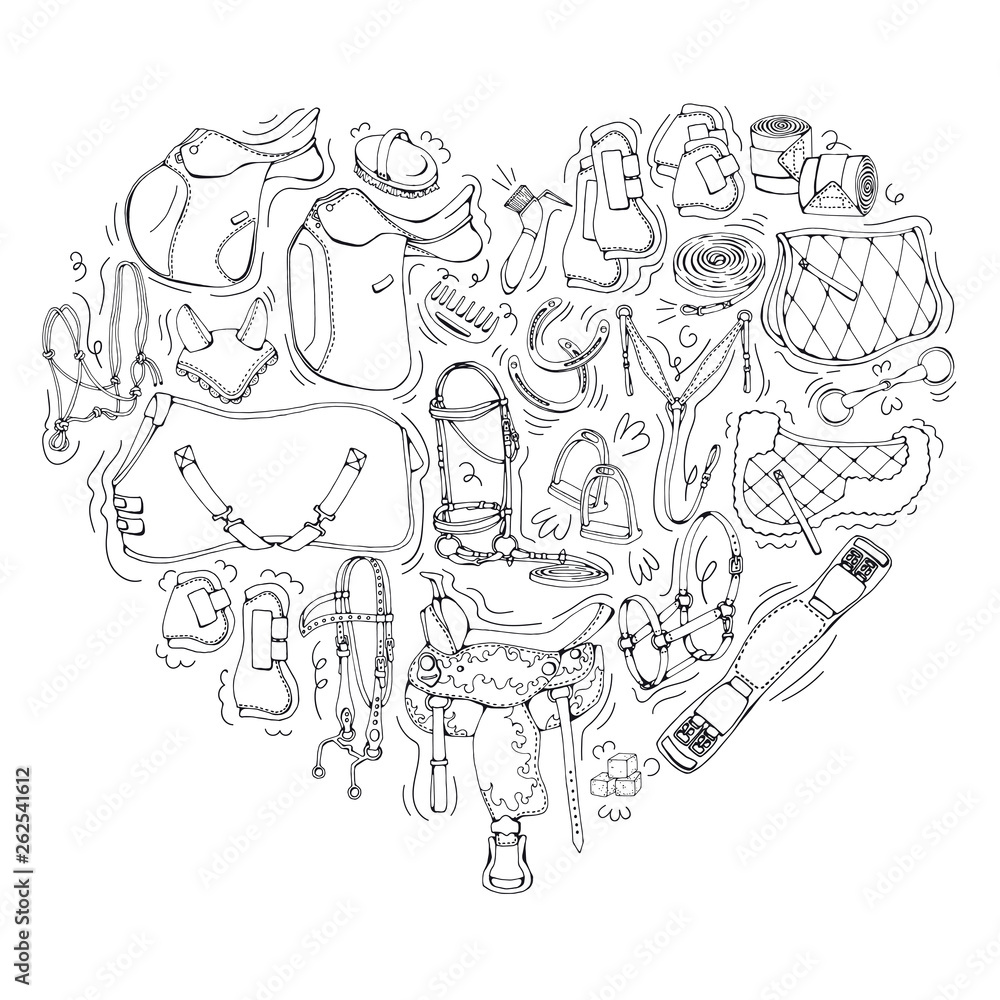 Fototapeta premium Vector illustrations on the equestrian equipment theme.