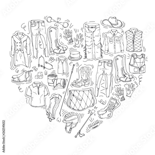 Vector illustrations on the equestrian equipment theme.