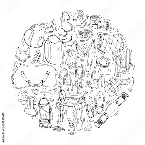 Vector illustrations on the equestrian equipment theme.