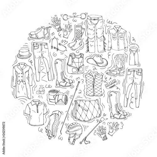 Vector illustrations on the equestrian equipment theme.
