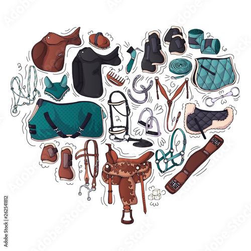 Vector illustrations on the equestrian equipment theme.