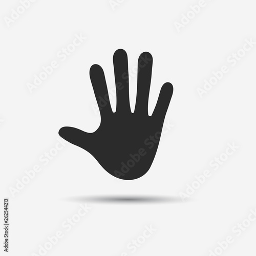 Counting fingers - number five. Hand showing five fingers, high five sign. Communication gestures concept. Vector illustration isolated on colorful background with shadow flat design.