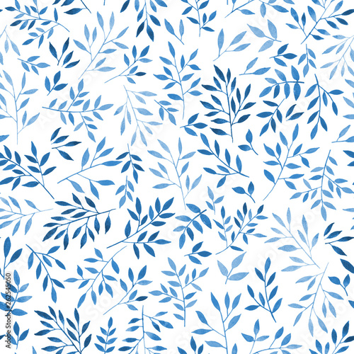 Seamless pattern of blue plants on a white background