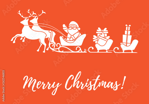 Santa Claus with Christmas presents in sleighs with reindeers. New Year and Christmas illustration.