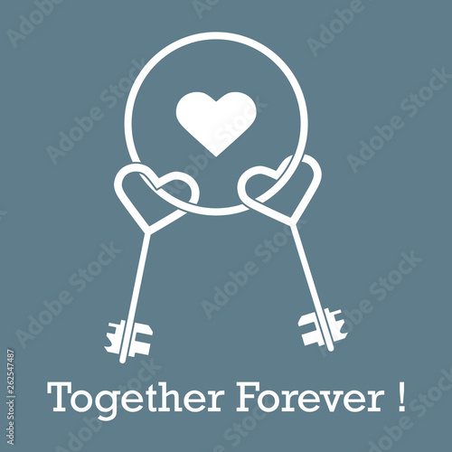 Keys in heart shape and the words together forever