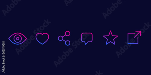 View, like, share, comment, rate and link icons