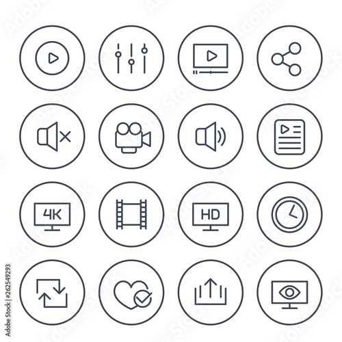 video player line icons, vector