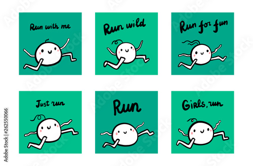 Running set of six illustration for sport leasure fitness activities maraphones