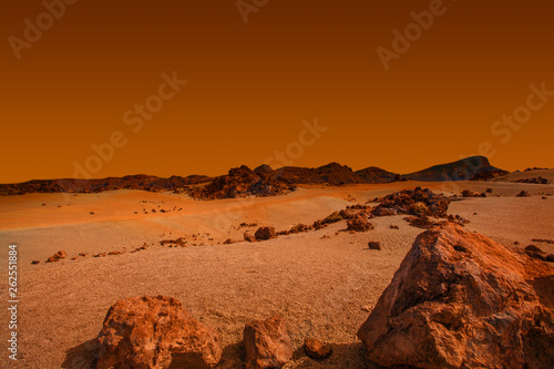 Fototapeta Naklejka Na Ścianę i Meble -  Landscape on planet Mars, scenic desert scene on the red planet