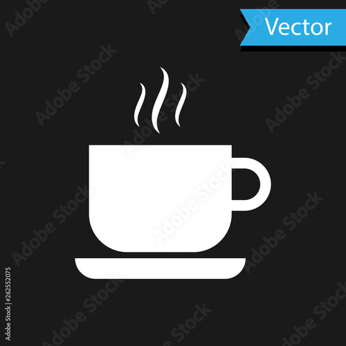 White Coffee cup icon isolated on black background. Tea cup. Hot drink coffee. Vector Illustration