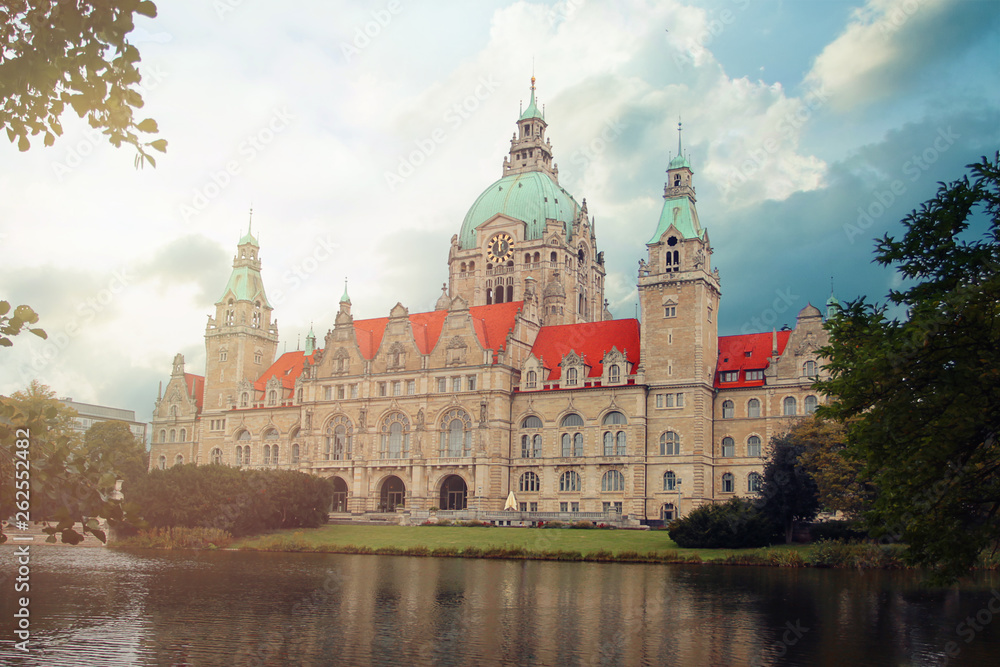 Old Hannover town hall. Front perspective onto the historical Hannover town hall