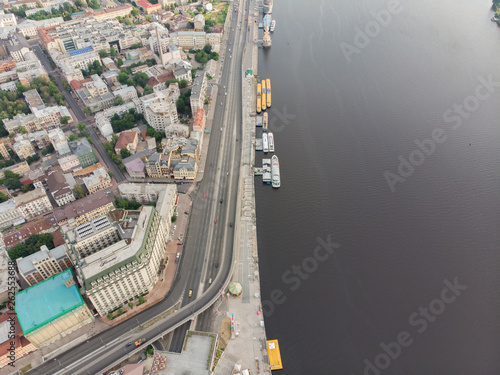 aerial view of city riverside. rivershore. copy space