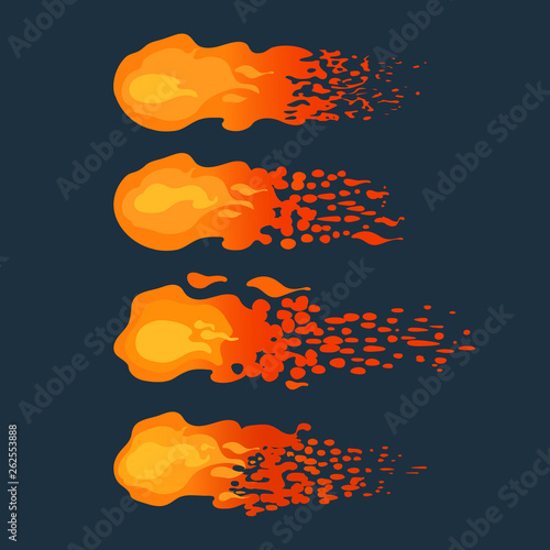 Cartoon flying fireballs on a dark background