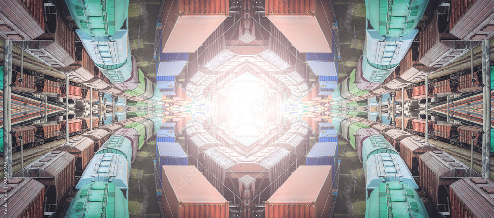 Abstract railroad texture, intersect railroad trains. Technology