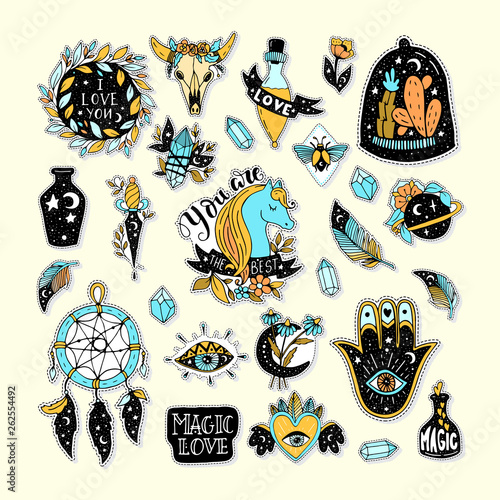 Vector Magic love stickers patch, witch craft