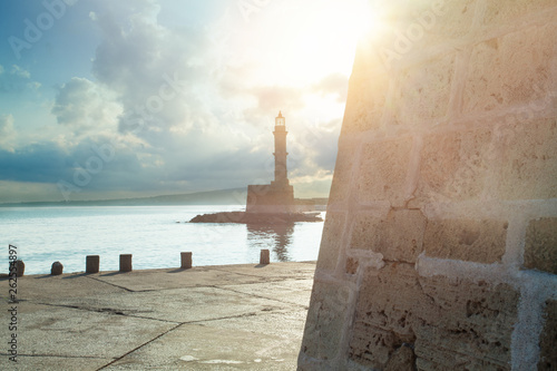 The lighthouse and Fortress Firkas in old port of Chania, Crete, Greece photo