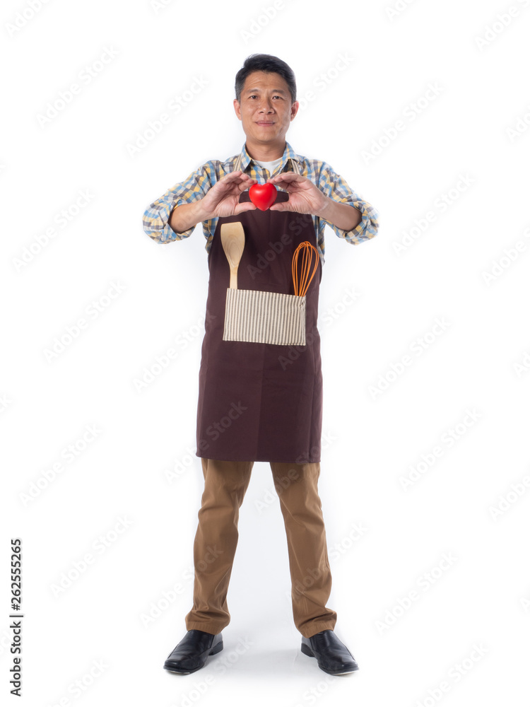 asian cook man with kitchen accessories isolate white background asian cook man with kitchen accessories isolate white background