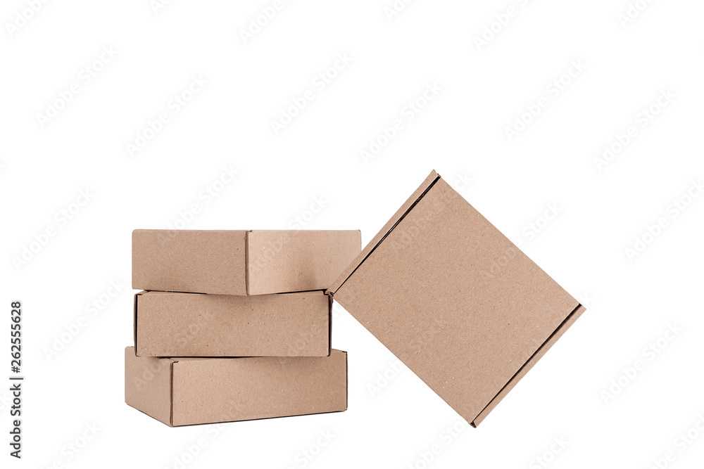 Stack of craft paper boxes isolated on white. Stack of craft paper boxes isolated on white.