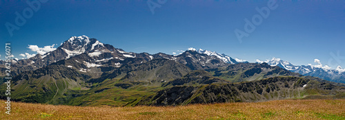 Panoramic view of the north wall of the Fletschhorn  from the top of the Tochuhorn to the Simplon pass in Switzerland.