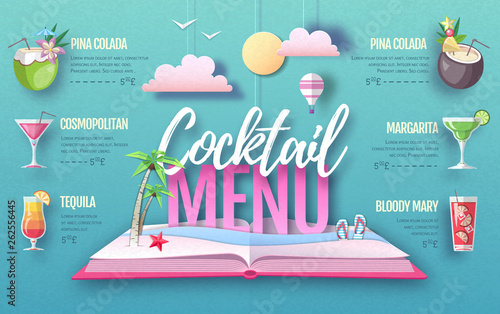 Cocktail menu design. Cut out paper art style design.
