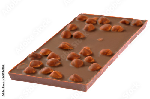 Bar of chocolate on a white background. Close-up