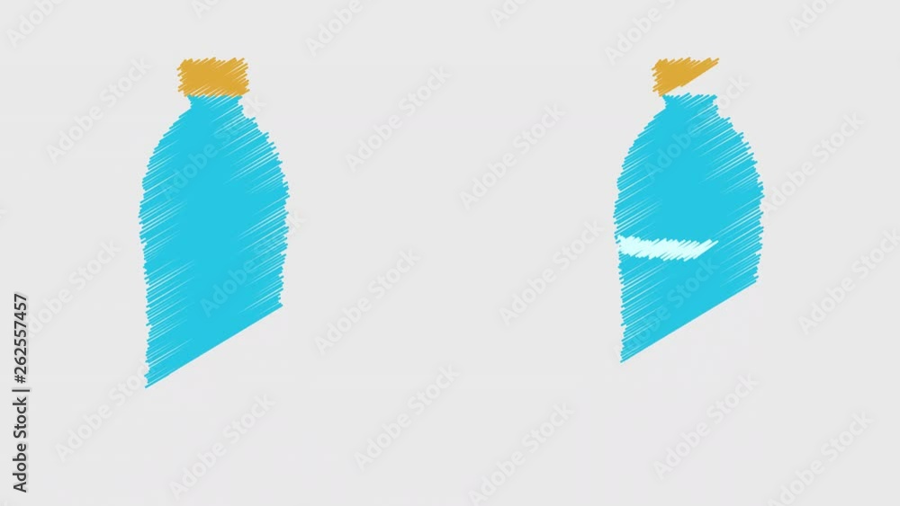 Bottle of water stroked animated icons. 2D animation, 4k resolution. Video with alpha channel