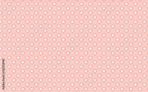 Fish scales are red, white and have flowers that reflect light. Japanese style background - vector