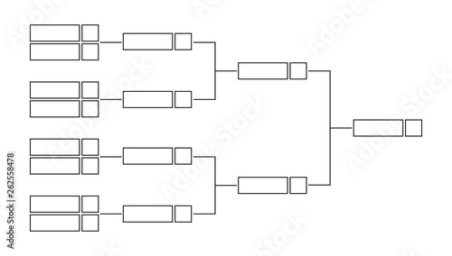 Vector black line or outline championship single elimination tournament bracket or tree diagram isolated on a white background. Fields for eight 8 players or teams. It is suitable for all sports.