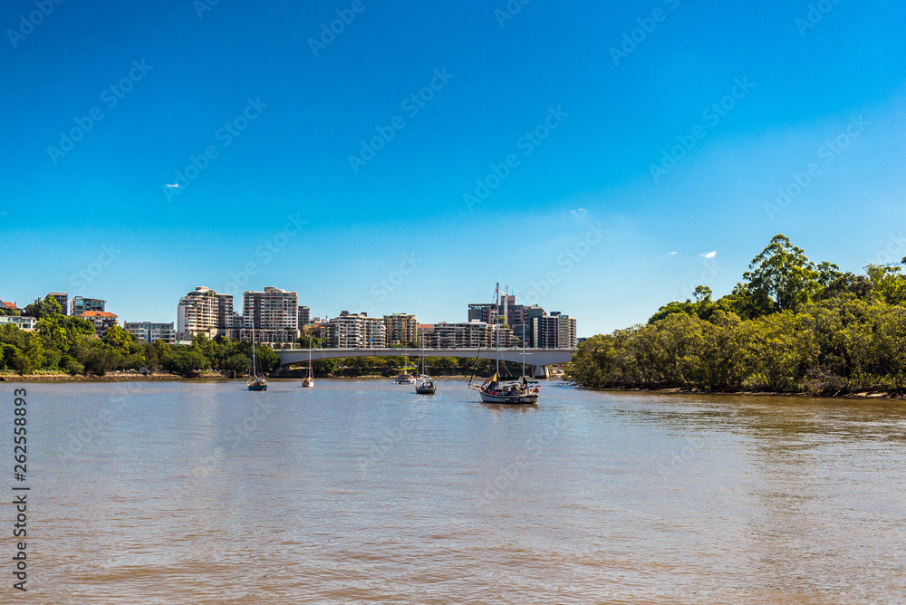 Buildings and river in Australia, Melbourne against the blue sky