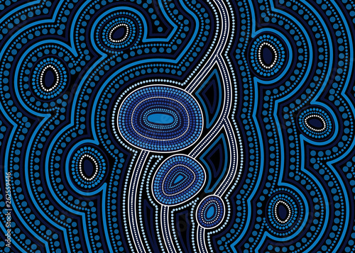 Illustration based on aboriginal style of dot  background. Connection concept